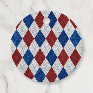 Rot, Weiß, Blau Argyle 4. Juli Glitter Geschenkanhänger
