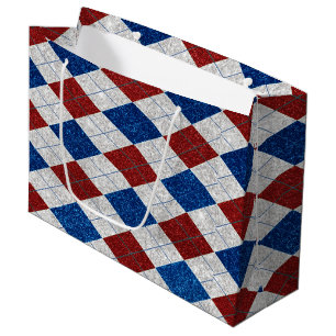 Rot, Weiß, Blau Argyle 4. Juli Glitter Große Geschenktüte