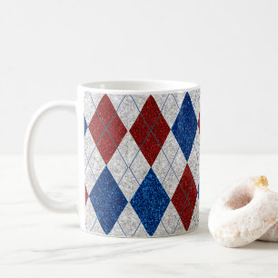 Rot, Weiß, Blau Argyle 4. Juli Glitter Kaffeetasse