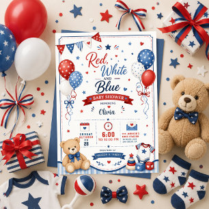 Rot Weiß Blau Baby Shower Patriotisch 4. Juli Einladung