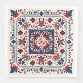 Rot-weiß-blau-boho chic geometrische Volkskunst Serviette