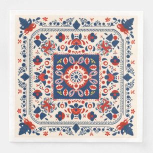 Rot-weiß-blau-boho chic geometrische Volkskunst Serviette