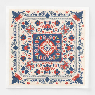 Rot-weiß-blau-boho chic geometrische Volkskunst Serviette