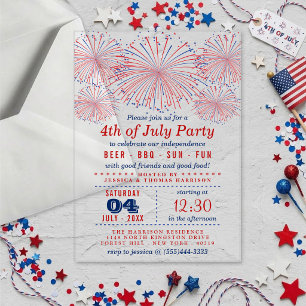 Rot, Weiß & Blau Feuerwerk 4. Juli Party Acryleinladungen