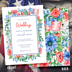 Rot Weiß Blau Floral 4. Juli Patriotische Hochzeit Einladung