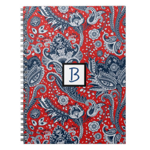 Rot Weiß & Blau Floral Paisley Boheme Boho Notizblock