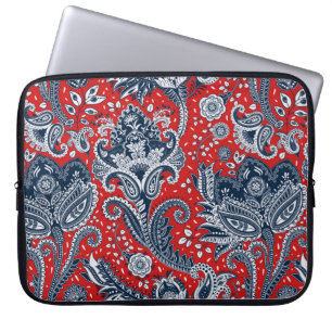Rot Weiß & Blau Floral Paisley Bohemian Boho Laptopschutzhülle