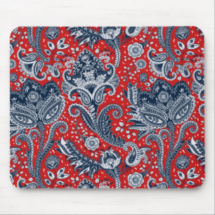 Rot Weiß & Blau Floral Paisley Bohemian Boho Mousepad