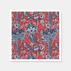 Rot Weiß & Blau Floral Paisley Bohemian Boho Serviette