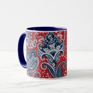 Rot Weiß & Blau Floral Paisley Bohemian Boho Tasse