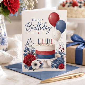 Rot Weiß Blau Floral Sommer Juli Alles Gute zum Ge Karte