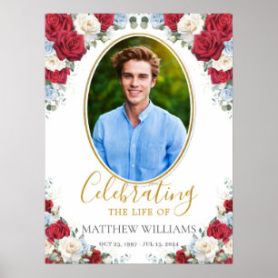 Rot Weiß Blau Florales Bild Begräbnis Gedenkstätte Poster