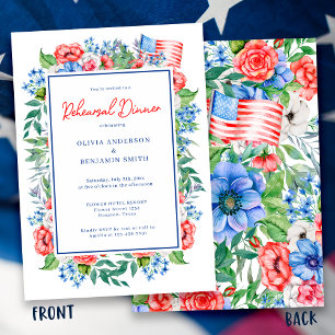 Rot Weiß Blau Florales Hochzeitsprobedinner Einladung
