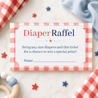 Rot Weiß Blau Gingham-Windel-Raffle-Ticket Begleitkarte