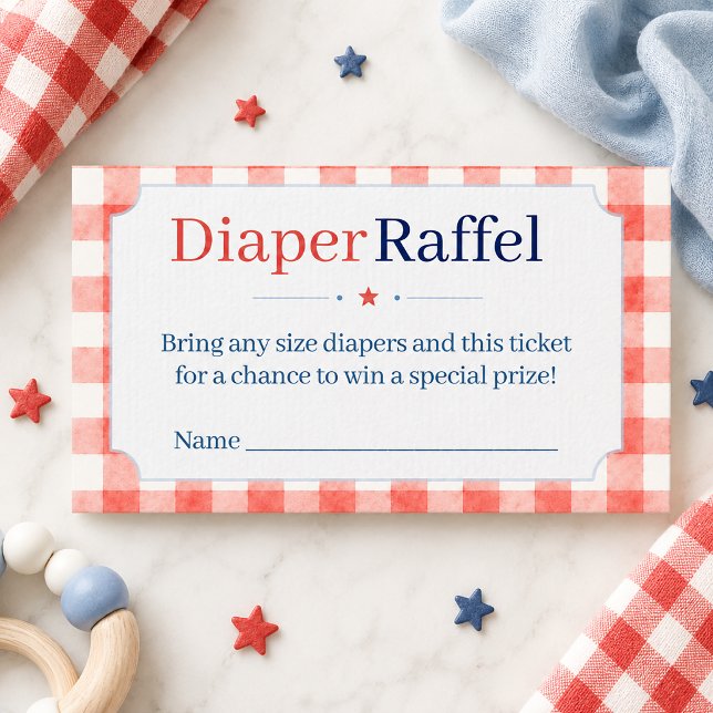 Rot Weiß Blau Gingham-Windel-Raffle-Ticket Begleitkarte (Von Creator hochgeladen)