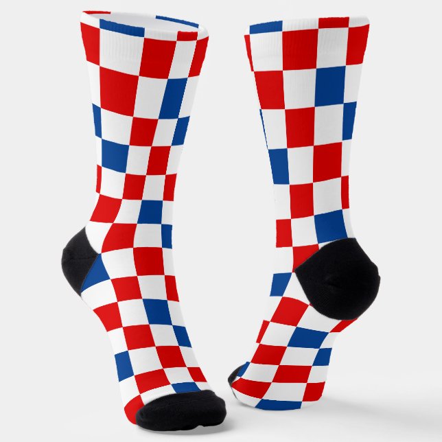 Rot Weiß Blau kariertes Musterdesign  Socken (Gewinkelt)