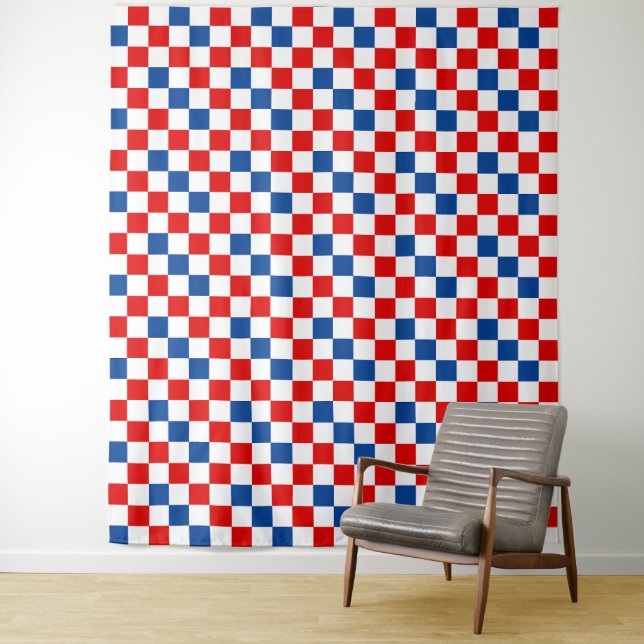 Rot Weiß Blau kariertes Musterdesign  Wandteppich (Beispiel)