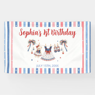 Rot Weiß & Blau Kleidung Mädchen Geburtstag Banner