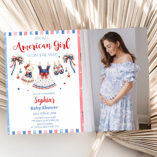 Rot Weiß & Blau Mädchen Baby Shower Einladung