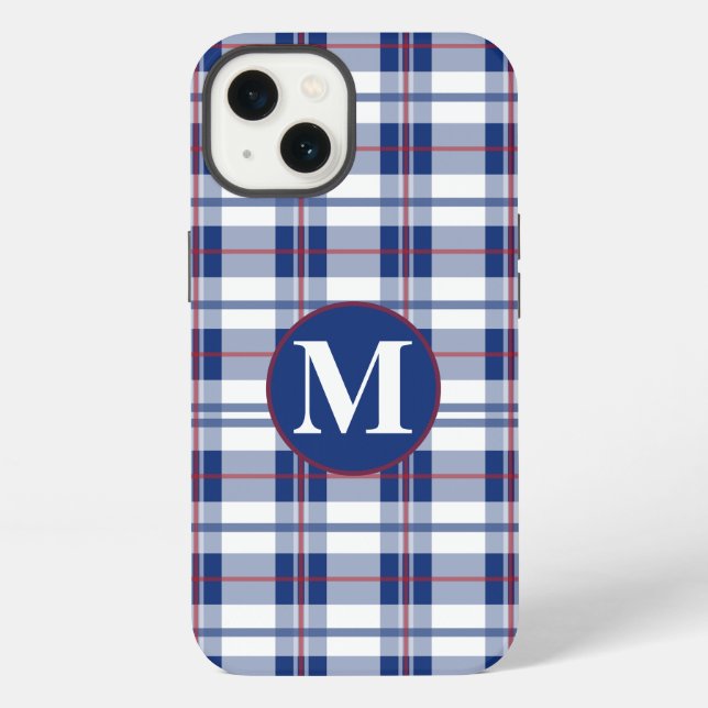 Rot-Weiß-Blau-Monogramm-Kariert iPhone Hülle (Rückseite)