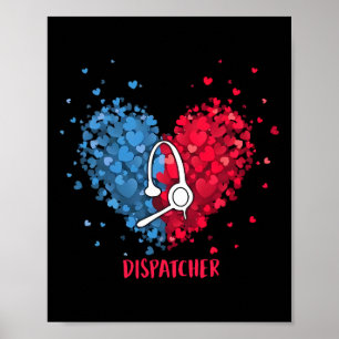 Rot Weiß Blau Patriotischer 911-Dispatcher Herz 4. Poster