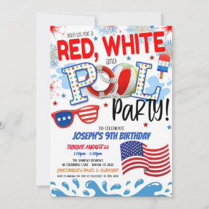 Rot-Weiß-Blau-Poolparty-Einladung Einladung