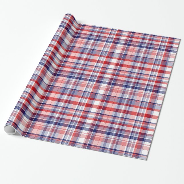 Rot, Weiß, Blau Preppy Madras Kariert Geschenkpapier (Ungerollt)