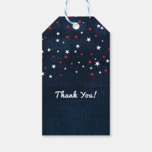 Rot Weiß & Blau Sterne Denim Party Geschenk Geschenkanhänger