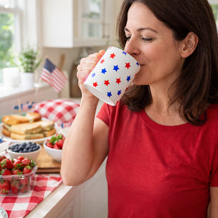 Rot-Weiß-Blau-Sternmuster Weißen Hintergrund Kaffeetasse