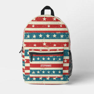Rot-Weiß-Blau-Streifen mit Sternen im Vintage-Stil Bedruckter Rucksack