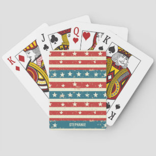Rot-Weiß-Blau-Streifen mit Sternen im Vintage-Stil Spielkarten
