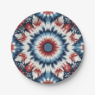 Rot, Weiß & Blau Tiedye Pappteller