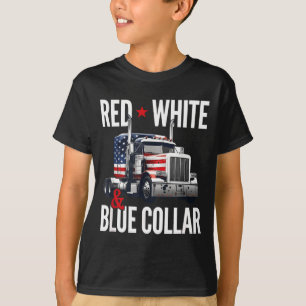 Rot Weiß Blau Trucker Kragen Kunstwerk T-Shirt