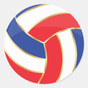 Rot, Weiß, Blau und Gold Volleyball Runder Aufkleber