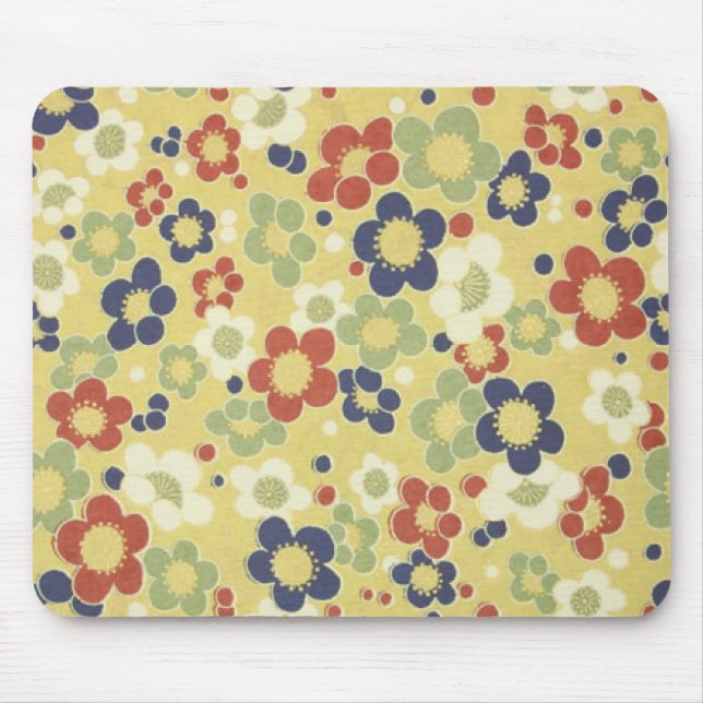 Rot, Weiß, Blau und Grün Blume Gelb Mousepad (Vorne)