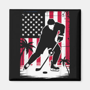 Rot Weiß Blau USA-Flagge Eishockeyspieler 4. Magnet