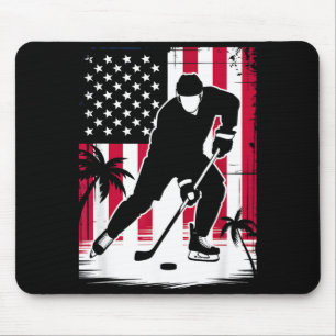 Rot Weiß Blau USA-Flagge Eishockeyspieler 4. Mousepad
