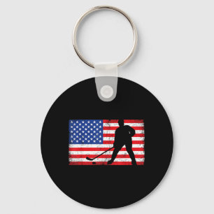 Rot Weiß Blau USA-Flagge Eishockeyspieler 4. Schlüsselanhänger