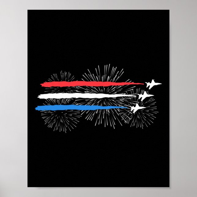 Rot-weiß-blaue Kampfjets mit Feuerwerk 4. Poster (Vorne)
