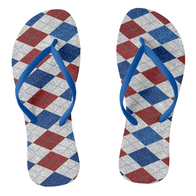 Rot, Weiß, Blaue Raute 4. Juli Glitzer Flip Flops (Fußbett)