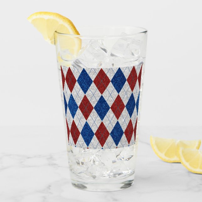 Rot, Weiß, Blaue Raute 4. Juli Glitzer Glas (Vorderseite Ice)