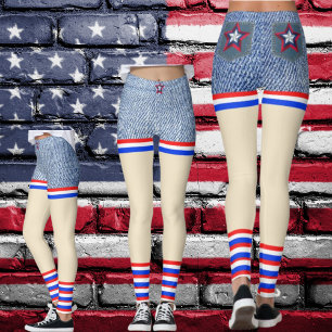 Rot, Weiß, Blauer Denim Patriotische Läden wie Hos Leggings