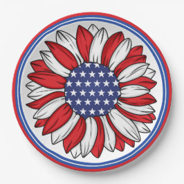 Rot, Weiß, Blaues Patriotisches Sonnenblumen Pappteller