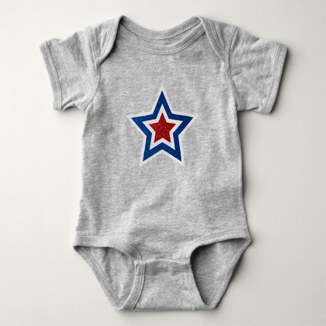 Rot, Weiß, Blue Star 4. Juli Glitzer Baby Strampler (Vorderseite)