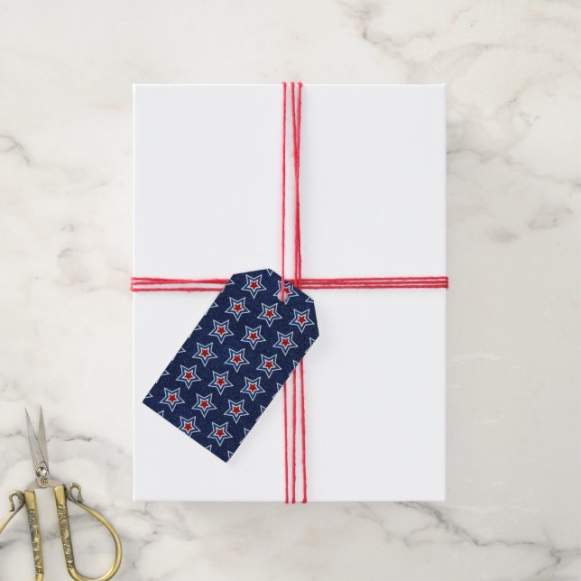 Rot, Weiß, Blue Star 4. Juli Glitzer Geschenkanhänger (Mit Garn)
