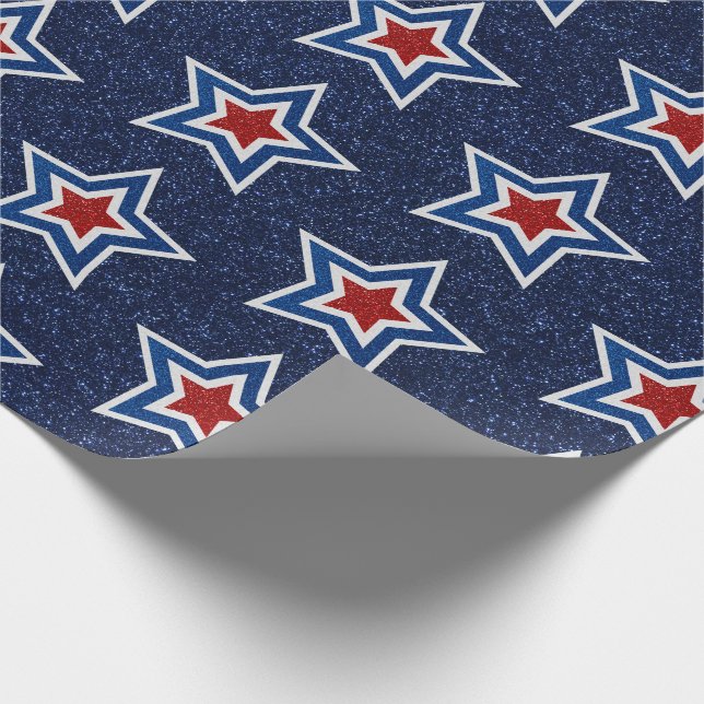 Rot, Weiß, Blue Star 4. Juli Glitzer Geschenkpapier (Ecke)