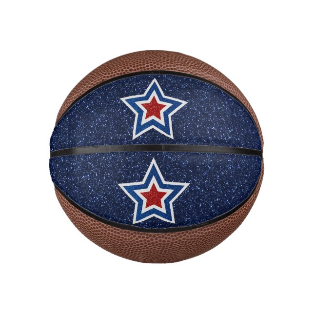 Rot, Weiß, Blue Star 4. Juli Glitzer Mini Basketball (Vorderseite)