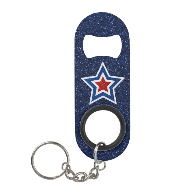 Rot, Weiß, Blue Star 4. Juli Glitzer Mini Flaschenöffner (Vorderseite)