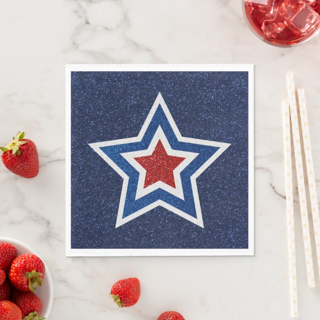 Rot, Weiß, Blue Star 4. Juli Glitzer Serviette (Beispiel)