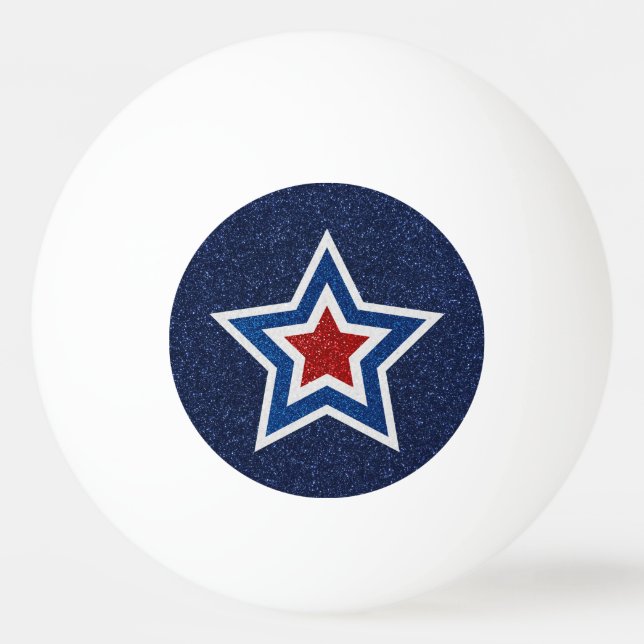 Rot, Weiß, Blue Star 4. Juli Glitzer Tischtennisball (Vorderseite)